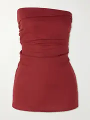 [Faithfull] Faithfull - Boe Strapless Shirred Linen Top - x large x large Red