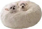 WonderKathy Modern Soft Plush Round Pet Bed for Cats or Small Dogs, Mini Medium Sized Dog Cat Bed Self Warming Autumn Winter Indoor Snooze Sleeping Cozy Kitty Teddy Kennel (M(23.6" Dx7.9 H), White)