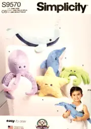 Simplicity 9570 Plush Sea Creature Sew Pattern Starfish Octopus Narwhal Dolphin