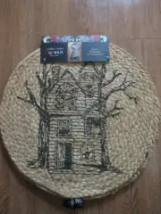NWT Cynthia Rowley HALLOWEEN Set of 4 Braided Jute HAUNTED HOUSE Placemats
