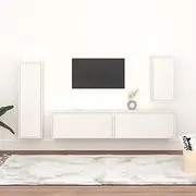 White Solid Wood Pine TV Cabinets - Living Room Stands, Modern Entertainment Center, Table, Cabinet & Storage, 4 Piece Set