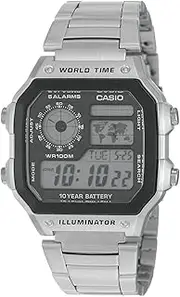 [Casio] Men's AE1200WHD-1AV Silver Stainless-Steel Quartz Watch with Digital Dial