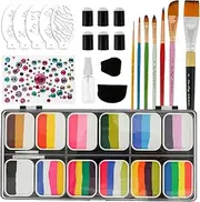 Face Painting Kit Water Soluble Face Painting Palette Safe Body Paint Kit with Brushes Stencils Finger Caps Sponges Spray Bottle Party Face and Body Paint Set for Cosplay