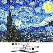 Paint by Numbers for Adults,Van Gogh Starry Night Painting by Number Kits On Canvas for Adult Beginner, Without Frame DIY Oil Painting Acrylic Paints with 3 Brushes,Home Wall Decor Gift 12x16inch