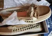 Sperry Top-Sider Angelfish Cane Leather Gold Beach Deck Shoes Size 11M 9432212