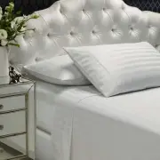 1200 Thread count Damask Stripe Cotton Blend sheet sets King White