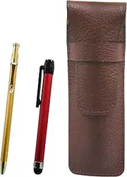 Shibo Choco Color Cowhide Leather Pen Case Metal Touch Stick Red and Slim 60 Ballpoint Pen Gold Set SASTYO-ALR-SV60KBP