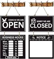 Weatherproof Store Hours Board, Double Sided Open Closed Sign, 24 x 36 inch, Black Wood Sign, LED, Door Mount or Wall Mount, Commercial, Temporary