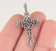 CELTIC IRISH CROSS PAGAN Pendant on 925 Plated ITALIAN Sterling Silver 24" Chain