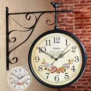 Wall Clocks Vintage Classic Station Wall Clock Retro Double Sided Wall Clock Outdoor Clock with Bracket Garden Wall Clock - Decorative Wall Clocks