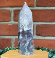 Natural Purple Moss Agate Druzy Tower With Quartz, HQ Moss Agate Point
