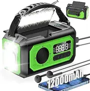 12000mAh Emergency Weather Radio Hand Crank Radio Solar Radio Portable AM/FM/NOAA Radio with 2 Solar Panels 3 Charging Methods SOS Alarm 3 Mode Flashlight Phone Charger Reading Lamp
