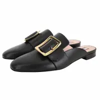 在飛比找Yahoo奇摩購物中心優惠-BALLY JANESSE 金色方釦小牛皮穆勒鞋(黑色)