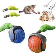 2PCS Speedy Tail 2.0 Cat Toy,Upgrade Interactive Cat toy ball,cat toys for indoor cats,Smart Pet Toy Ball with 4 Feather Tails,Automatic Rolling Dog/cat toys Motion Activated Rechargeable(blue+orange)