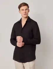 Hawes & Curtis Black Pure Linen Slim Shirt | One Piece Collar | Full Cutaway Size: Small
