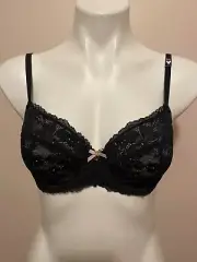 NWT Victoria's Secret Sexy Sheer Bra Mesh Ribbon Bow 34C Black Floral Lace NEW