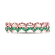 10k Rose Gold Round Emerald Scalloped Stackable Band Ring 1/4 Cttw