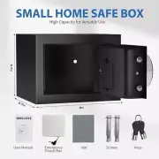 WASJOYE Small Safe Box with Digital Lock and Key (0.3 cubic ft)