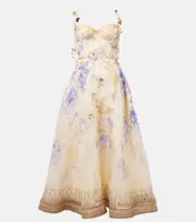 [Zimmermann] Zimmermann Dawning floral linen and silk midi dress AU 16 white