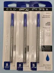 Cross Set Of 3 Jumbo Ballpoint Refill Blue Med Pt For Rollerball Pen 8562-3 NEW