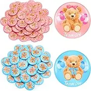Dingion 100 Pcs Bear Baby Shower Gender Reveal Buttons Team Pink Blue Gender Reveal Button Pins Watercolor Baby Shower Badges Pins for Party Game Supplies, 1.5 Inches, blue, pink
