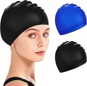 2 Pack Silicone Swimming Caps for Adults Ear Protection,Waterproof Swimming Hat, Keep Dry for Long & Short Hair, Unisex Swimming Caps for Adults, Kids and Junior