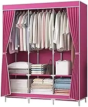 Portable Wardrobe Rack,Portable Fabric Wardrobe Closet Organizer with Hanging Rail and Shelves for Bedroom Storage 128x45x170cm Rood and Roze Color Options
