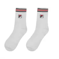 在飛比找momo購物網優惠-【FILA】襪子 白 黑紅線 基本款 單雙入 長襪 中筒襪(