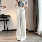 High-Waist Wide-Leg Dress Pants Lengthen - Khaki - S