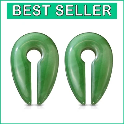 Elegant Jade Green Semi Precious Stone Hanging Plug Earrings - Sold as Pair
