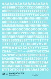 K4 O Scale Water Slide Decals White 1/4 Inch Bold Gothic Letter Number Alphabet