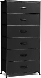 [Crestlive Products] Dresser for Bedroom with 6 Drawers, Tall Chest of Drawers, Black Dressers Bedroom Furniture, Storage Organizer Unit with Bins for Closet, Hallway, Living Room, Entryway
