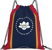 EdWal Mississippi State Flag Print Drawstring Backpack Gym Bags Sports Draw String Bags For Gym Travel Swimming Beach, White, One Size