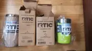 RTIC lot of 2 . 12oz Skinny & 12oz Beer Holder Cooler Stainless Steel NEW