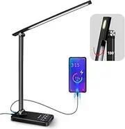 LED Desk Lamp, Battery Operated Cordless Table Lamp with 35 Adjustable Lights, USB Charging Port, Night Light & Smart Memory Function, LED Desk Light Office Lamp for Home, Bedroom, Reading (Black)