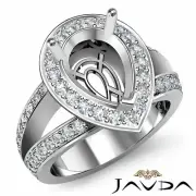 Halo Pave V Shaped Shank Set Pear Semi Mount Diamond Engagement Ring 0.65Ctw.