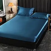 Mulberry Silk Fitted Bed Sheet Set Queen Stain Soft Silk Bedsheet Set with Elastic Band King Szie Mattress Cover,18, king only sheet