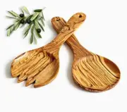 Olive Wood Salad Set - Wooden Serving Utensils Perfect Wedding Christmas Gift