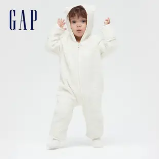 Gap 嬰兒裝 仿羊羔絨熊耳造型包屁衣-象牙白(595070)