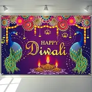 Arosche Extra Large Happy Diwali Banner 72" x 48" India Festival of Lights Peacock Diwali Backdrop Decorations Party Supplies Photography Background for Indoor Outdoor Garden,Yard,Party Home Decor
