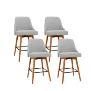 Set Of 4 Square Footrest Wooden Fabric Bar Stools