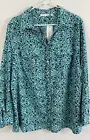 NEW Notations Blouse Womens 2X teal Button Front dots career top long sleeve