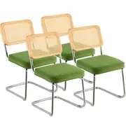 VEVOR Rattan Chairs, Set of 4, Mid Century Modern Dining Chair, Upholstered Velvet Accent Chair with Rattan Back, Retro Dining Room Kitchen Chair for