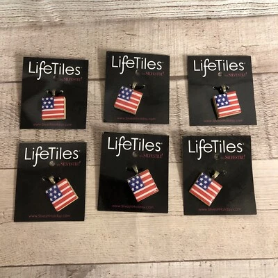 LOT OF 6 USA FLAG AMERICA LIFETILES BY DEMDACO PENDANT CHARM TILE JEWELRY