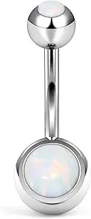 [Rcsinxcto] 14G Astm F136 Titanium Internally Threaded Belly Button Ring Piercing Jewelry Round Opal Navel Rings Stud Belly Barbell Piercing Jewelry for Women Men 10MM Belly Bars