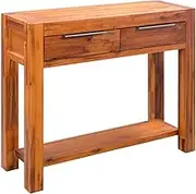 Sofa Table Narrow Long with Storage Shelves, Console Table with 2 Drawers for Living Room, Couch, Hallway, Foyer, Kitchen Counter, 86x30x75 cm Solid Acacia Wood