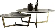 Coffee Table Modern Metal Frame Sofa Table Cocktail Table, Round Nesting Table 2-Piece Set, with Storage Opening Rack, Industrial Simple Furniture
