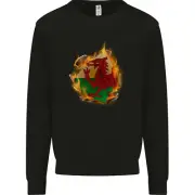 The Welsh Flag Fire Effect Wales Kids Sweatshirt Jumper