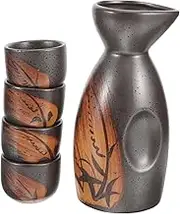 KICHOUSE 1Set Sake Set Vintage Ceramic Sake Kettle with Cups Exquisite Workmanship Easy Pour Design for Home Entertaining and Special Occasions