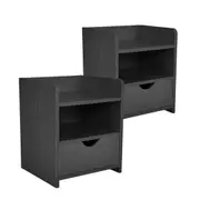 2X Bedside Tables Storage Cabinet Nightstand 1 Drawer 1 Shelf ELLA BLACK